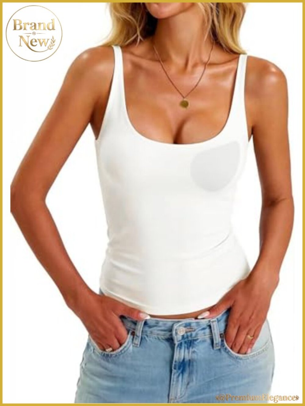Fitted Tank Top with Built-In Removable Bra Square Neck Cami